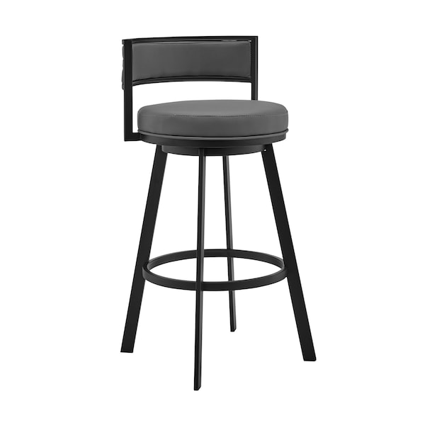 Armen Living Roman 26" Gray Faux Leather and Black Metal Swivel Bar Stool LCRMBABLGR26 - main